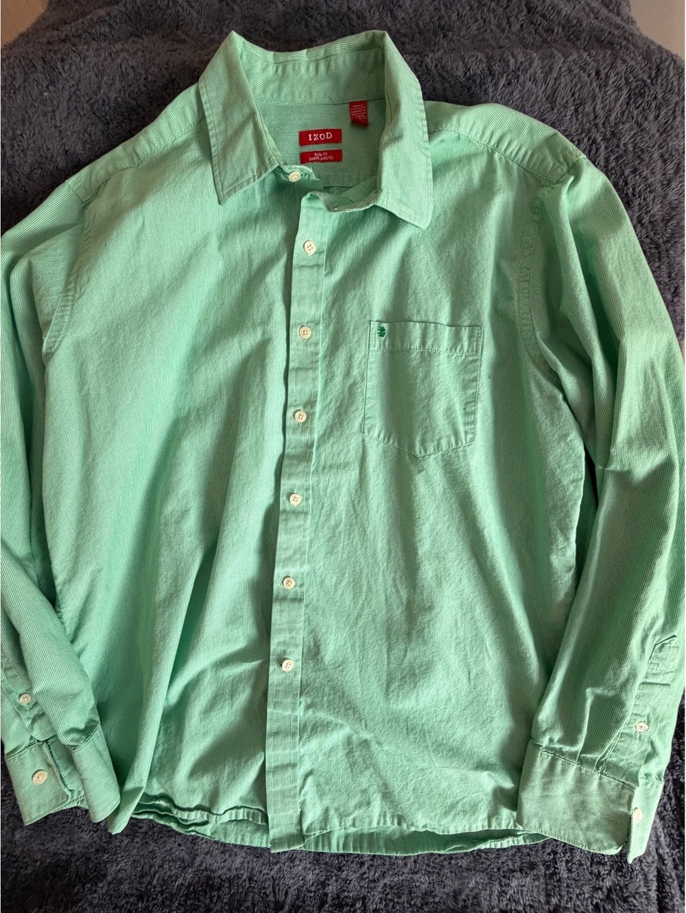 IZOD Slim Fit Men's Long Sleeve Button-Up Shirt in Mint Green, Size Large